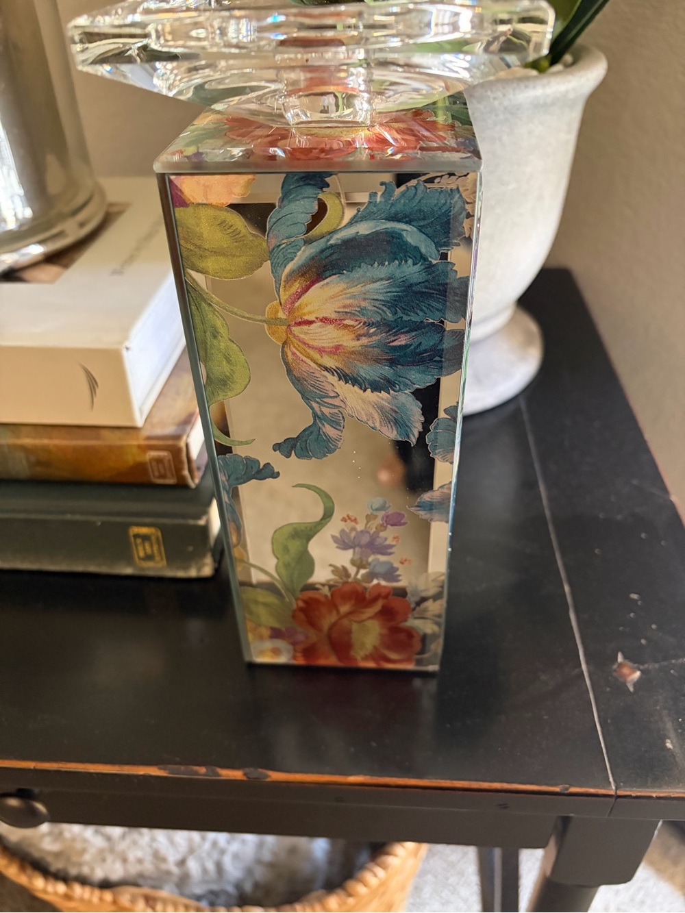 MacKenzie-Childs Floral Mirrored Block in Blue, Green, Red, Cream